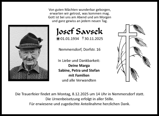 Anzeige von Josef Savsek von Nordbayerischer Kurier