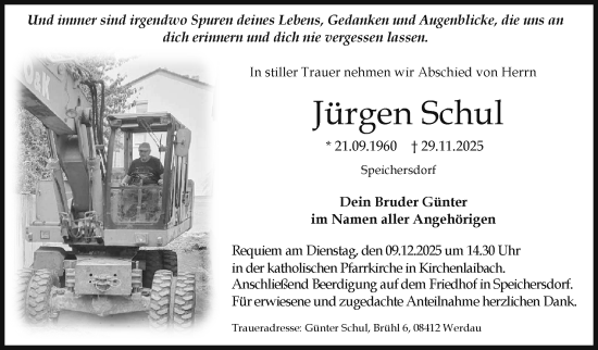 Anzeige von Jürgen Schul von Nordbayerischer Kurier