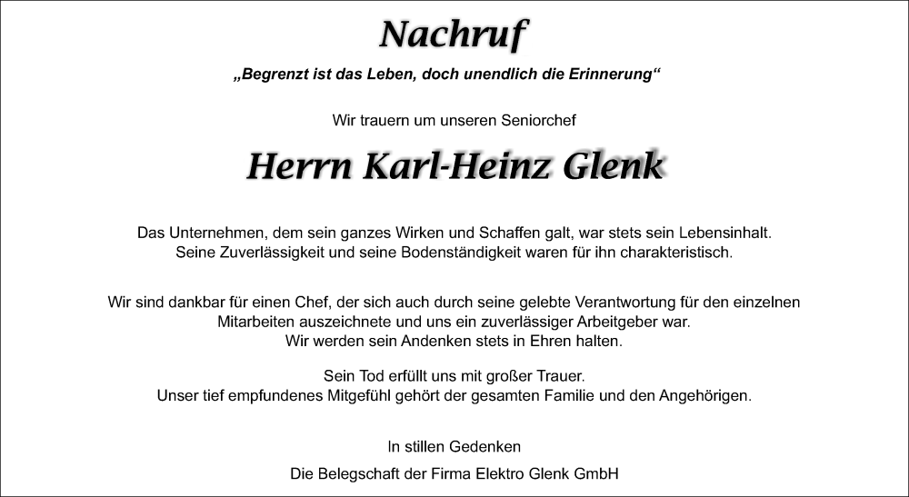  Traueranzeige für Karl-Heinz Glenk vom 06.12.2025 aus Nordbayerischer Kurier