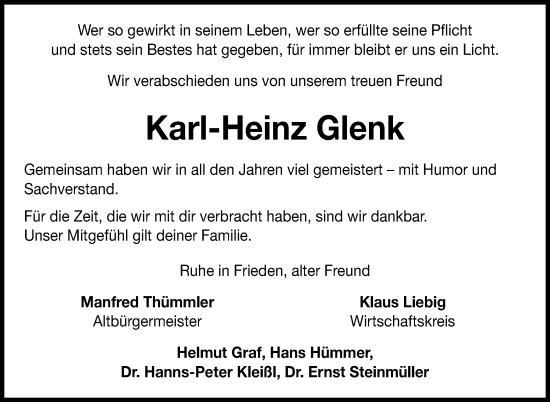 Anzeige von Karl-Heinz Glenk von Nordbayerischer Kurier