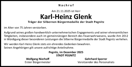 Anzeige von Karl-Heinz Glenk von Nordbayerischer Kurier