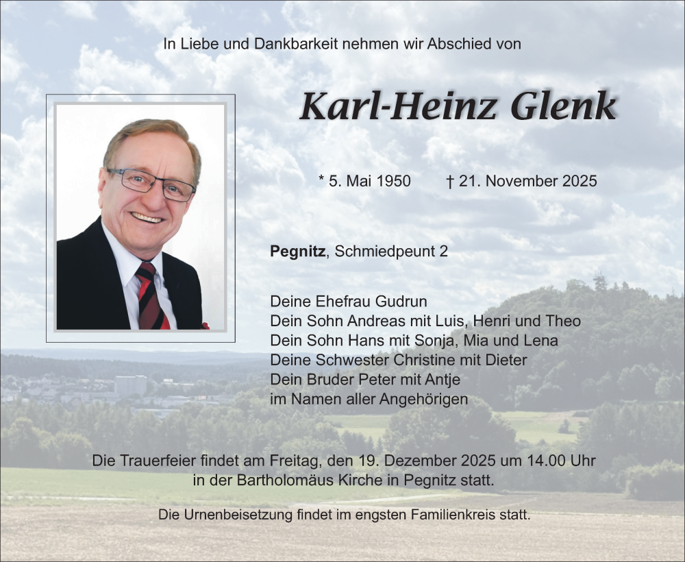  Traueranzeige für Karl-Heinz Glenk vom 06.12.2025 aus Nordbayerischer Kurier