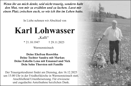 Anzeige von Karl Lohwasser von Nordbayerischer Kurier