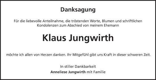 Anzeige von Klaus Jungwirth von Nordbayerischer Kurier