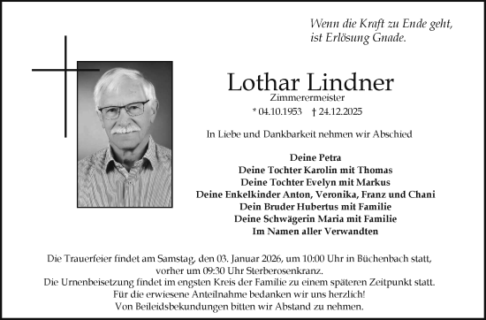 Anzeige von Lothar Lindner von Nordbayerischer Kurier