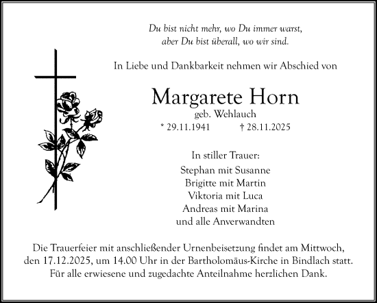 Anzeige von Margarete Horn von Nordbayerischer Kurier