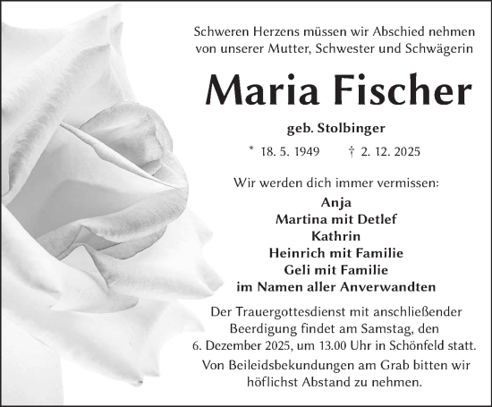 Anzeige von Maria Fischer von Nordbayerischer Kurier