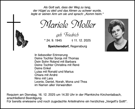 Anzeige von Mariele Moller von Nordbayerischer Kurier