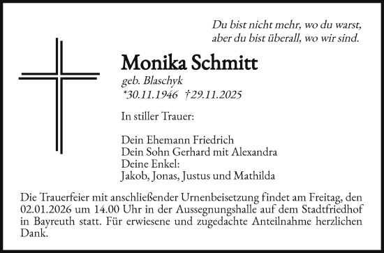 Anzeige von Monika Schmitt von Nordbayerischer Kurier