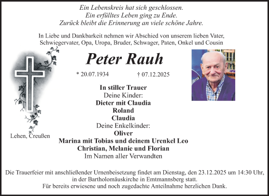 Anzeige von Peter Rauh von Nordbayerischer Kurier
