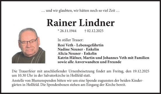 Anzeige von Rainer Lindner von Nordbayerischer Kurier