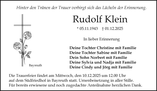 Anzeige von Rudolf Klein von Nordbayerischer Kurier