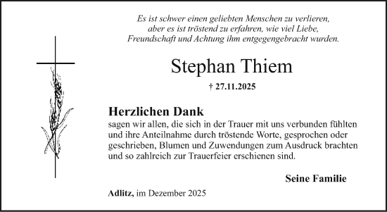 Anzeige von Stephan Thiem von Nordbayerischer Kurier