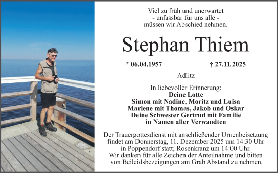 Anzeige von Stephan Thiem von Nordbayerischer Kurier