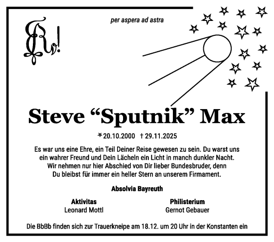 Anzeige von Steve Max von Nordbayerischer Kurier