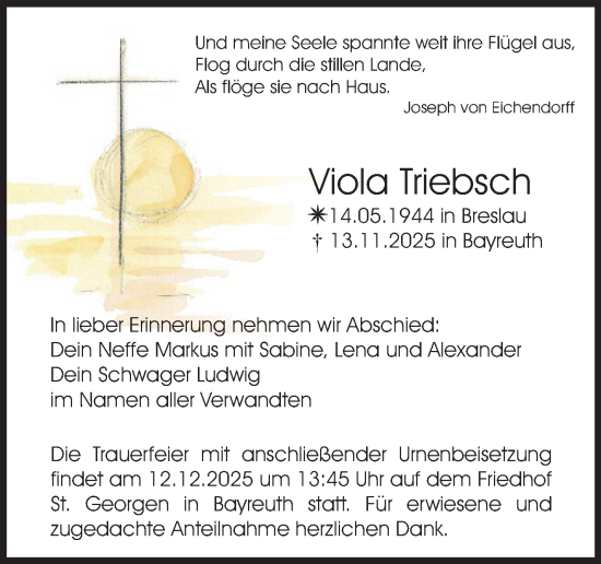 Anzeige von Viola Triebsch von Nordbayerischer Kurier