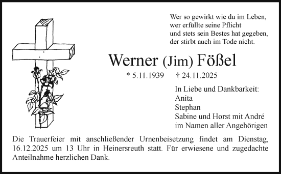 Anzeige von Werner Fößel von Nordbayerischer Kurier