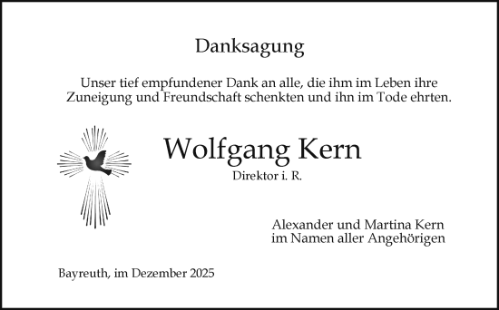 Anzeige von Wolfgang Kern von Nordbayerischer Kurier