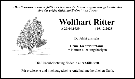 Anzeige von Wolfhart Ritter von Nordbayerischer Kurier