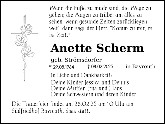 Anzeige von Anette Scherm von Nordbayerischer Kurier