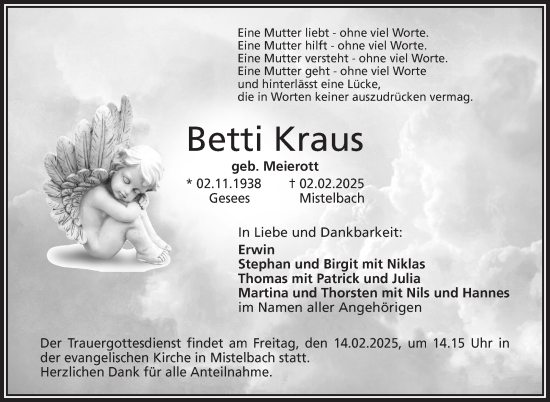 Anzeige von Betti Kraus von Nordbayerischer Kurier
