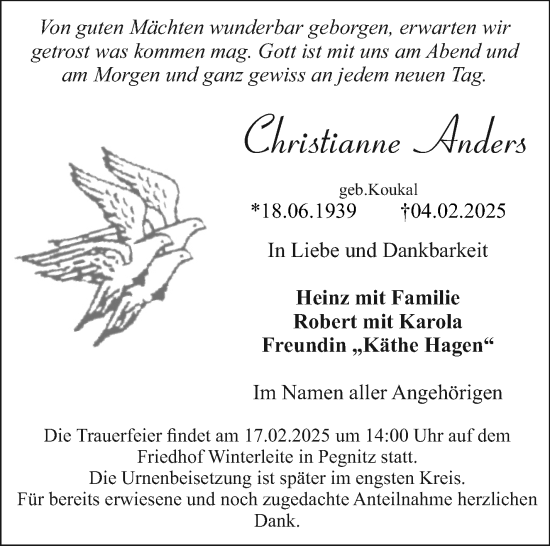Anzeige von Christianne Anders von Nordbayerischer Kurier