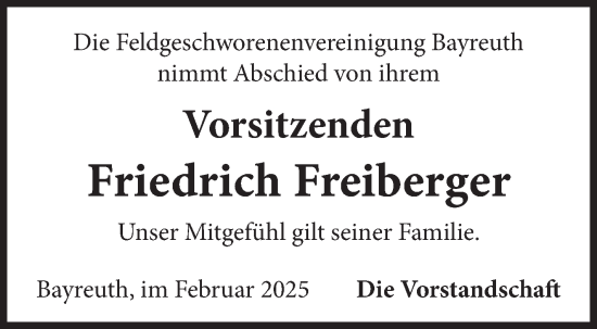 Anzeige von Friedrich Freiberger von Nordbayerischer Kurier