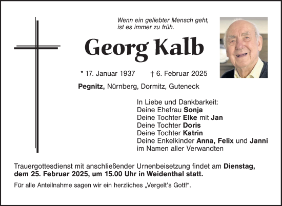 Anzeige von Georg Kalb von Nordbayerischer Kurier