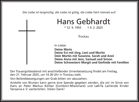 Anzeige von Hans Gebhardt von Nordbayerischer Kurier