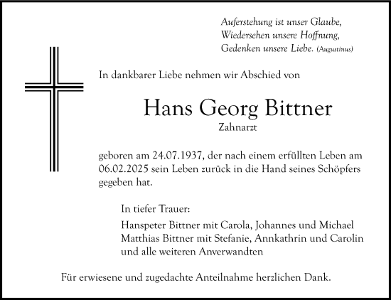 Anzeige von Hans Georg Bittner von Nordbayerischer Kurier
