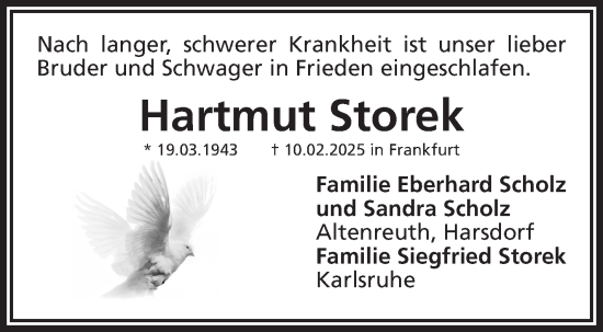Anzeige von Hartmut Storek von Nordbayerischer Kurier