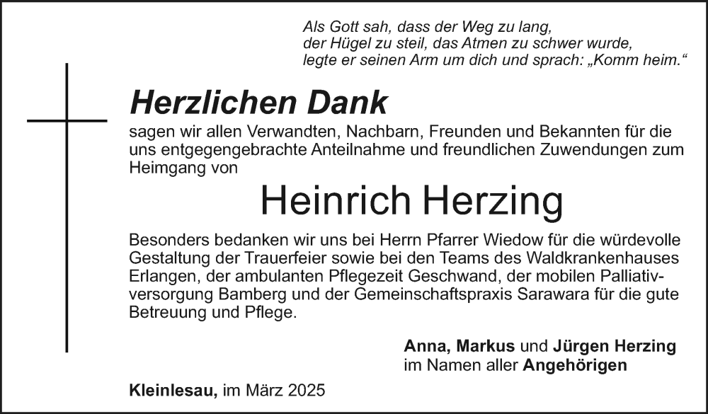  Traueranzeige für Heinrich Herzing vom 01.03.2025 aus Nordbayerischer Kurier