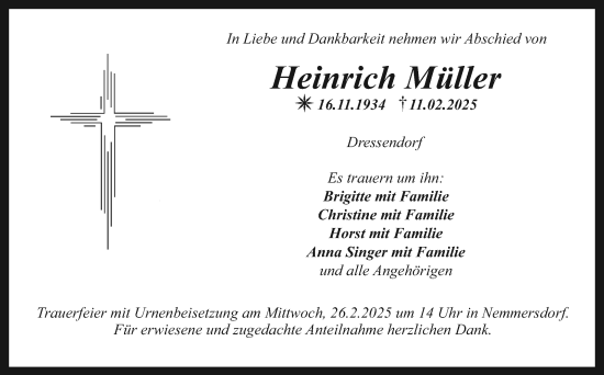 Anzeige von Heinrich Müller von Nordbayerischer Kurier
