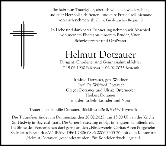 Anzeige von Helmut Dotzauer von Nordbayerischer Kurier