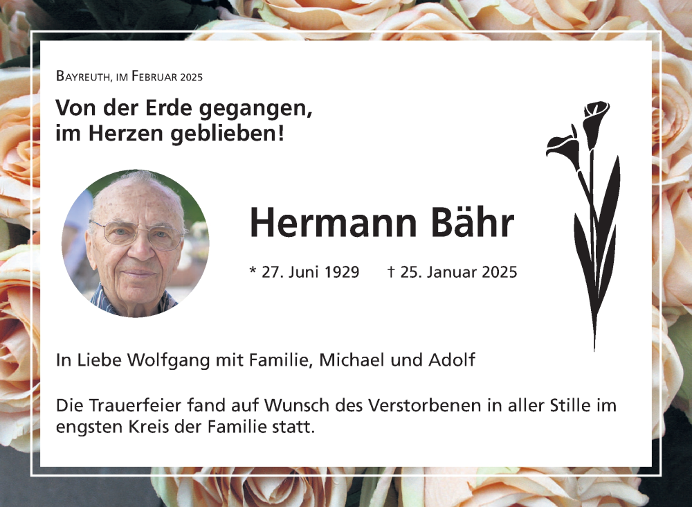  Traueranzeige für Hermann Bähr vom 01.03.2025 aus Nordbayerischer Kurier