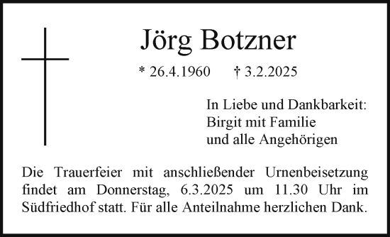 Anzeige von Jörg Botzner von Nordbayerischer Kurier