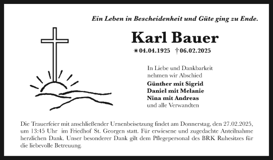 Anzeige von Karl Bauer von Nordbayerischer Kurier