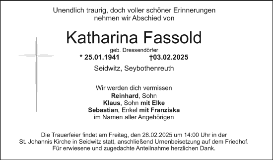 Anzeige von Katharina Fassold von Nordbayerischer Kurier