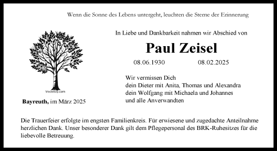 Anzeige von Paul Zeisel von Nordbayerischer Kurier