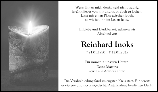 Anzeige von Reinhard Inoks von Nordbayerischer Kurier