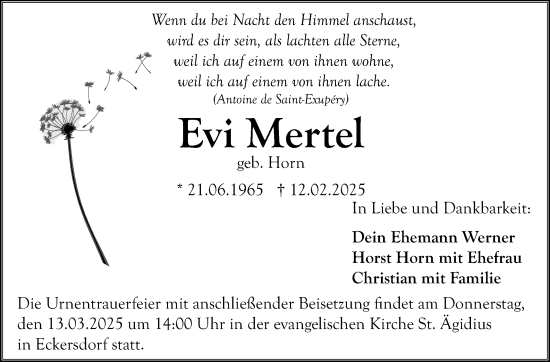 Anzeige von Evi Mertel von Nordbayerischer Kurier