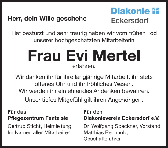 Anzeige von Evi Mertel von Nordbayerischer Kurier