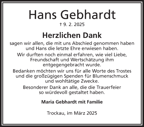 Anzeige von Hans Gebhardt von Nordbayerischer Kurier