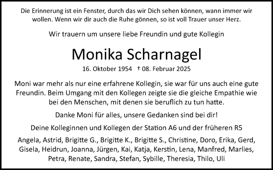 Anzeige von Monika Scharnagel von Nordbayerischer Kurier