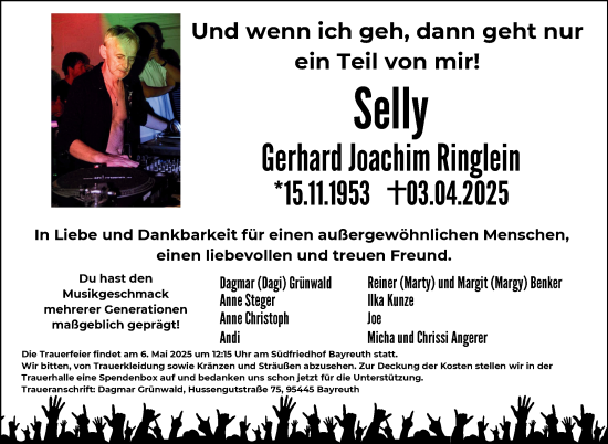 Anzeige von Gerhard Joachim Ringlein von Nordbayerischer Kurier