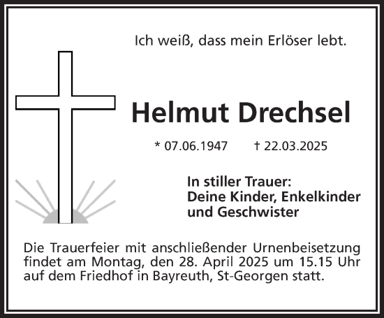Anzeige von Helmut Drechsel von Nordbayerischer Kurier
