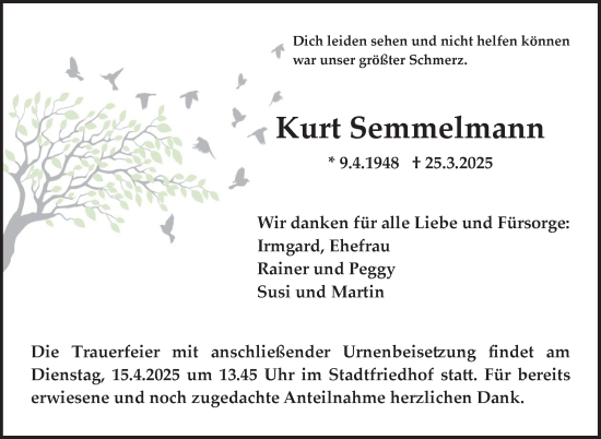 Anzeige von Kurt Semmelmann von Nordbayerischer Kurier