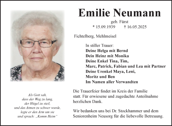 Anzeige von Emilie Neumann von Nordbayerischer Kurier