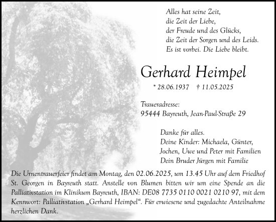Anzeige von Gerhard Heimpel von Nordbayerischer Kurier