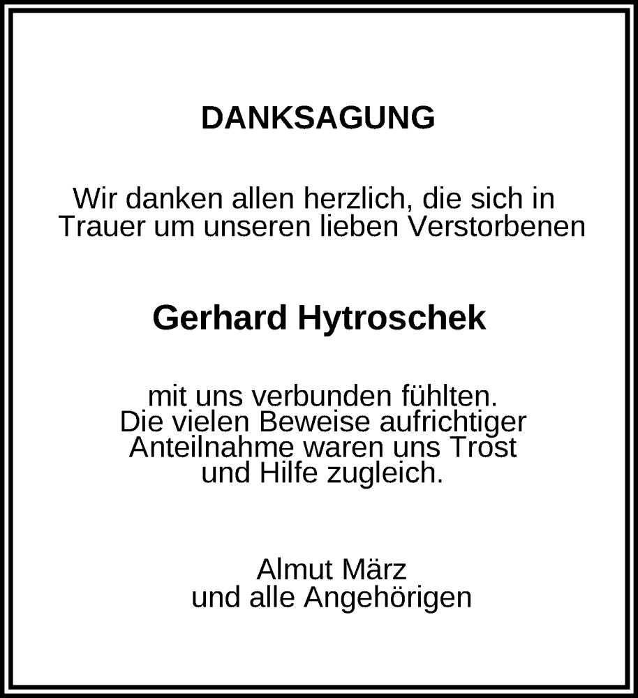  Traueranzeige für Gerhard Hytroschek vom 10.05.2025 aus Nordbayerischer Kurier